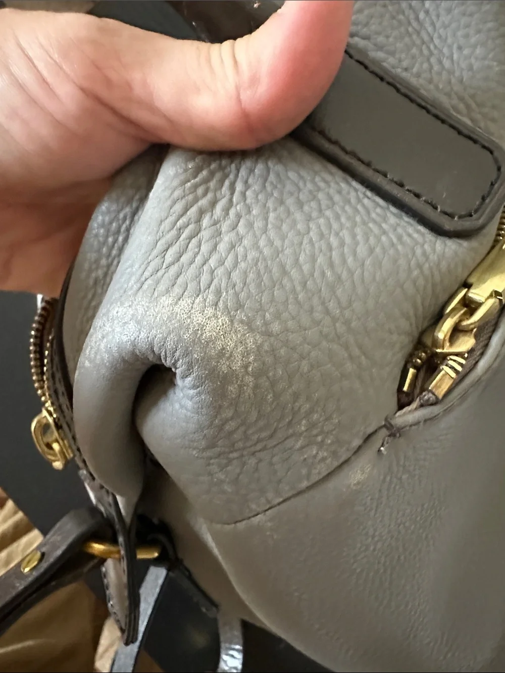 J. Crew Gray Leather Satchel with Dark Handles